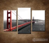 OBRAZ 3 DIELNY GOLDEN GATE BRIDGE 2 75X50CM