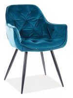 Kreslo CHERRY VELVET, poťah: látka zamatová BLUVEL 85 tyrkysová/kov: čierna mat. - ilustračný obrázok Kreslo CHERRY VELVET, poťah: látka zamatová BLUVEL 85 tyrkysová/kov: čierna mat. - ilustračný obrázok