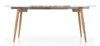 St�l EDWARD, pl�t: lakovan� MDF + dyhovan� MDF-biela/podno�: kov s povrchovou �pravou - dub medov� - ilustra�n� obr�zok