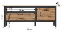 farba: dub wotan/ierna, RTV stolk LOFTA 1D1S/150, rozmery - ilustran obrzok