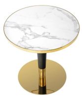 St�l MORATA, pl�t: dyhovan� MDF + keramika s vernou imit�ciou luxusn�ho bieleho mramoru/podno�: z lakovanej ocele-�ierna/ochrann� lem: okraj stolovej dosky chr�ni elegantn� dizajnov� obru�ka z chr�movanej ocele v zlatom lesku/podstava: z nehrdzavej�cej oce