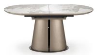 St�l ROBINSON, pl�t: lakovan� MDF + keramick� vrchn� doska s text�rou b�ov�ho mramoru/podno�: kombin�cia lakovan� MDF dosky + pr�kov� lakovan� oce� - cappuccino/matn� �ierne detaily - ilustra�n� obr�zok