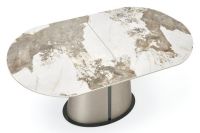 St�l ROBINSON, pl�t: lakovan� MDF + keramick� vrchn� doska s text�rou b�ov�ho mramoru/podno�: kombin�cia lakovan� MDF dosky + pr�kov� lakovan� oce� - cappuccino/matn� �ierne detaily - ilustra�n� obr�zok