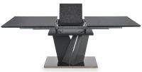 St�l SALVADOR, pl�t: tvrden� sklo + lakovan� MDF-tmavosiv�/podno�: lakovan� MDF doska kombinovan� s detailmi z nehrdzavej�cej ocele - ilustra�n� obr�zok