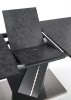 St�l SALVADOR, pl�t: tvrden� sklo + lakovan� MDF-tmavosiv�/podno�: lakovan� MDF doska kombinovan� s detailmi z nehrdzavej�cej ocele - ilustra�n� obr�zok