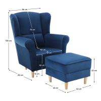 kreslo ASTRID s taburetom - rozmery, po�ah: l�tka Riviera 81 modr� / drevo