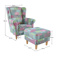 kreslo ASTRID s taburetom - rozmery, po�ah: patchwork M1