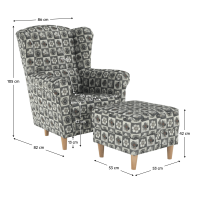kreslo ASTRID s taburetom - rozmery, po�ah: patchwork N1