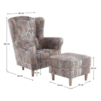 kreslo ASTRID s taburetom - rozmery, po�ah: vintage hned� 1026