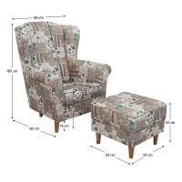 kreslo ASTRID s taburetom - rozmery, po�ah: patchwork Viorica 1