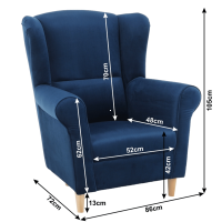 kreslo CHARLOT - rozmery, poah: ltka Riviera 81 modr / drevo