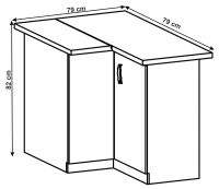 kuchynsk linka LAYLA D90N skrinka spodn rohov, perokresba - rozmer,  farba: korpus biela / dvierka: siv mat, ilustran obrzok
