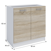 kuchynsk linka FABIANA S-80 - rozmery, farba korpus: biela / dvierka: dub sonoma, ilustran obrzok
