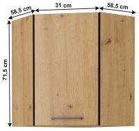 kuchynsk linka MONRO 60/60 GN-72 1F skrinka horn rohov - rozmery, farba korpusu: dub artisan/dvierka: dub artisan, ilustran obrzok