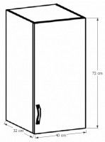 kuchynsk linka PROVANCE skrinka horn G40 P - rozmery, strana: Prav farba korpusu: biela / dvierka: sosna Andersen, ilustran obrzok