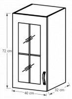 kuchynsk linka PROVANCE skrinka horn G40S L - rozmery, strana: av, farba korpusu: biela / dvierka: sosna Andersen, ilustran obrzok