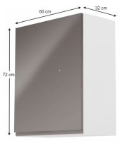 kuchynsk linka AURORA G601F skrinka horn - rozmery, strana: av, farba: korpus biely / dvierka siv lakovan extra vysok lesk HG, ilustran obrzok
