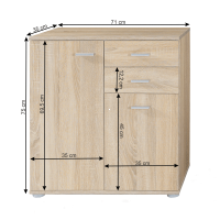komoda TAMPA TYP 2 2T2S - rozmery, farba: dub sonoma