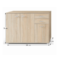 komoda TAMPA TYP 1 3T2S - rozmery, farba: dub sonoma komoda TAMPA TYP 1 3T2S - rozmery, farba: dub sonoma