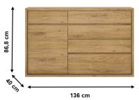 Komoda SHELDON TYP 42 - rozmery, farba: dub shetland