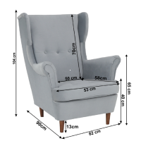 Kreslo RUFINO - rozmery, poah: ltka PAROS 05 svetlosiv, ilustran obrzok