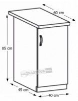 kuchynsk linka ROYAL D40 skrinka spodn, perokresba - rozmery, strana: Prav, ilustran obrzok