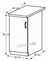 kuchynsk linka ROYAL D40 skrinka spodn, perokresba - rozmery, strana: av, ilustran obrzok