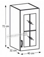 kuchynsk linka ROYAL G40S skrinka horn, perokresba - rozmery, strana: Prav, ilustran obrzok