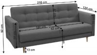 AMEDIA 3-sed, poah: ltka NORN 15 tmavosiv, rozmery
