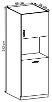 kuchynsk linka LAYLA D60P vysok skrinka na vstavan rru, perokresba - rozmer, strana: univerzlna L/P, farba: korpus biela / dvierka: siv mat, ilustran obrzok
