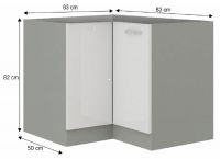 kuchynsk linka PRADO skrinka spodn 90/90 DN BB - rozmery, farba korpusu: siv/dvierka: biela extra vysok lesk, ilustran obrzok