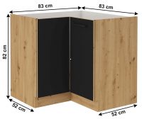 kuchynsk linka MONRO 90/90 DN 1F BB skrinka spodn rohov - rozmery, farba korpusu: dub artisan/dvierka: ierny mat., ilustran obrzok 